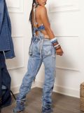 Sexy Ladies Top Contrast Color Denim Tank Top