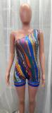 Abstract printing Slash Shoulder Jumpsuit