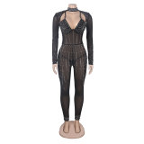 Sexy Beaded Pearl Strip Trendy Stretch Tight Fitting Jumpsuit