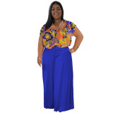 Summer and Fall Plus Size Two-Piece Printed Casual Jacket and Pants Set