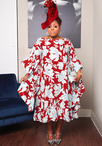 Women's Slit Multicolor Skirt Kimono Sleeves Plus Size Dress Loose Nightclub Dress