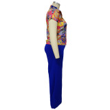 Summer and Fall Plus Size Two-Piece Printed Casual Jacket and Pants Set