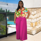 Summer and Fall Plus Size Two-Piece Printed Casual Jacket and Pants Set