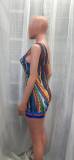 Abstract printing Slash Shoulder Jumpsuit