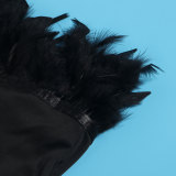 Women Casual Solid Sleeveless Feather Bodycon Dress