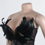 Women Sexy Feather Beaded Sleeveless Jumpsuit