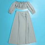 Plus Size Women Sexy Off Shoulder Balloon Sleeve Top and Skirt Two-Piece Set