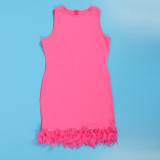 Women Casual Solid Sleeveless Feather Bodycon Dress