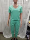 Women's Fashion Casual V-Neck Printed Short-Sleeved Trousers Set Two-Piece Set