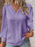 Women Autumn Long Sleeve V Neck Lace Shirt