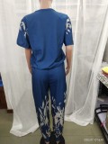 Women's Fashion Casual V-Neck Printed Short-Sleeved Trousers Set Two-Piece Set