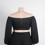 Plus Size Women Sexy Off Shoulder Balloon Sleeve Top and Skirt Two-Piece Set