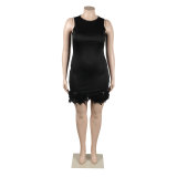 Women Casual Solid Sleeveless Feather Bodycon Dress