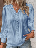 Women Autumn Long Sleeve V Neck Lace Shirt
