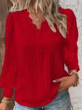 Women Autumn Long Sleeve V Neck Lace Shirt