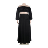 Plus Size Women Sexy Off Shoulder Balloon Sleeve Top and Skirt Two-Piece Set