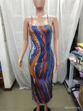Womenprinted Strap Sexy Long Dress