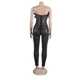 Women Sexy Feather Beaded Sleeveless Jumpsuit