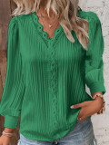 Women Autumn Long Sleeve V Neck Lace Shirt