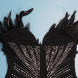 Women Sexy Feather Beaded Sleeveless Jumpsuit