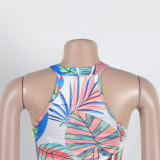 Women Sexy Printed Sleeveless Cutout Round Neck Bodycon Dress