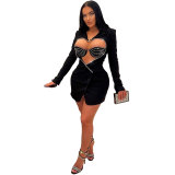 Sexy Solid Color Beaded Bra Blazer Dress Two-Piece Set