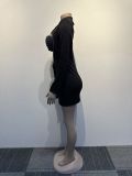 Sexy Solid Color Beaded Bra Blazer Dress Two-Piece Set