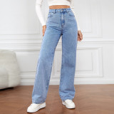 Ladies Stretch Wash Denim Trousers Fashion Straight Leg Pants