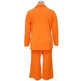Plus Size Women's Fashion Chic Professional Casual Long Sleeve Coat Belted Trousers Two-Piece Set