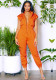 Women's Elastic Waist Zip Casual Pants Jumpsuit