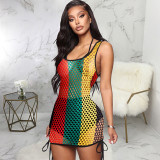 Women's Cutout See-Through Multi-Color Mesh Beach Cover Up Tank Dress