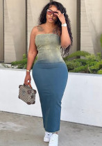 Women's Sexy Gradient Strapless Slit Bodycon Stretch Denim Dress Women's Sexy Gradient Strapless Slit Bodycon Stretch Denim Dress
