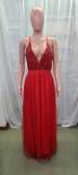 Women Clothes Summer Solid Sexy Strap Sequins Backless Slit Evening Dress