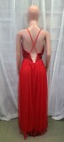 Women Clothes Summer Solid Sexy Strap Sequins Backless Slit Evening Dress