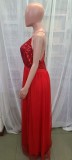 Women Clothes Summer Solid Sexy Strap Sequins Backless Slit Evening Dress