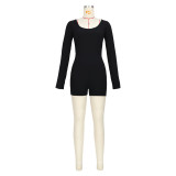 Women's Sexy Plain Long Sleeve Low Back Jumpsuit