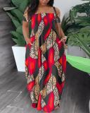Summer Ladies Fashion Casual Sexy Print Off Shoulder Dress