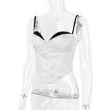 Women's Summer Sexy Camisole Irregular Crop Slim Low Back Herringbone Top