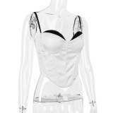 Women's Summer Sexy Camisole Irregular Crop Slim Low Back Herringbone Top