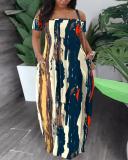Summer Ladies Fashion Casual Sexy Print Off Shoulder Dress