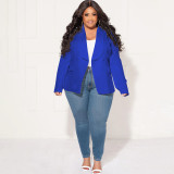 Women Solid Turndown Collar Long Sleeve Blazer