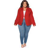 Women Solid Turndown Collar Long Sleeve Blazer