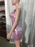 Fashion one-shoulder asymmetric pu Bodycon sexy nightclub dress