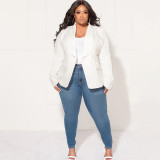 Women Solid Turndown Collar Long Sleeve Blazer