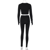 Women Summer Stretch Sport Long Sleeve Top and Yoga Pants Two-Piece Set