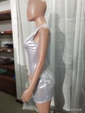 Fashion one-shoulder asymmetric pu Bodycon sexy nightclub dress