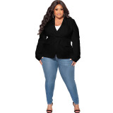 Women Solid Turndown Collar Long Sleeve Blazer