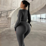 Women Summer Stretch Sport Long Sleeve Top and Yoga Pants Two-Piece Set