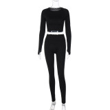Women Summer Stretch Sport Long Sleeve Top and Yoga Pants Two-Piece Set