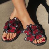 Women bowknot embroidered flip flops and flat shoes